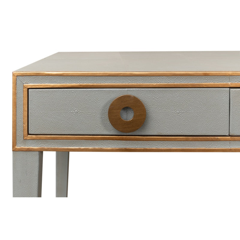 Storm grey shagreen leather 3-drawer desk table Gold leather trim