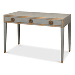 Storm grey shagreen leather 3-drawer desk table Gold leather trim