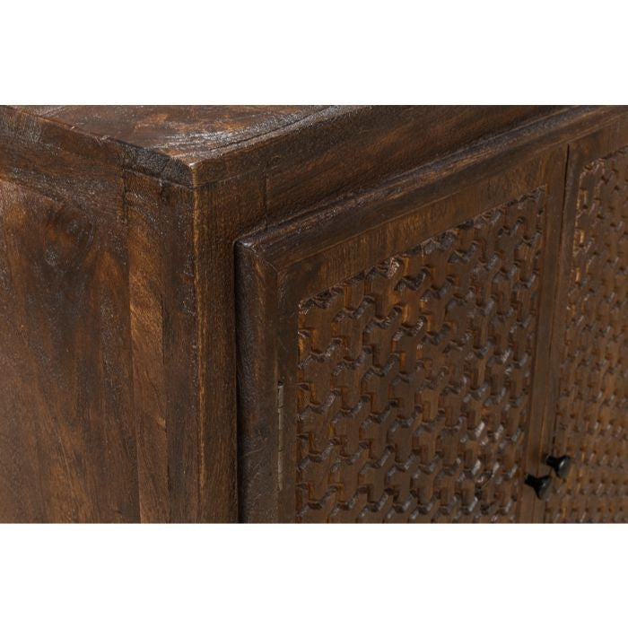 sideboard wood brown chainmail carved doors