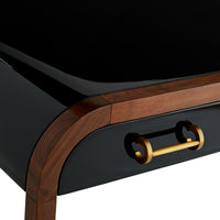 black lacquer desk rounded corners walnut frame brass hardware