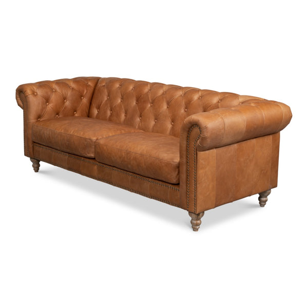 Tan leather studded couch