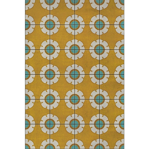 vinyl floor mat flower tile pattern yellow teal
