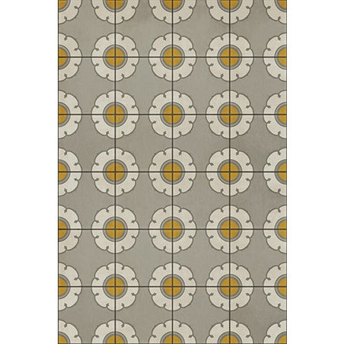 vinyl floor mat flower tile pattern yellow gray