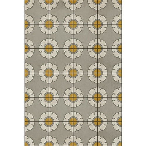 vinyl floor mat flower tile pattern yellow gray