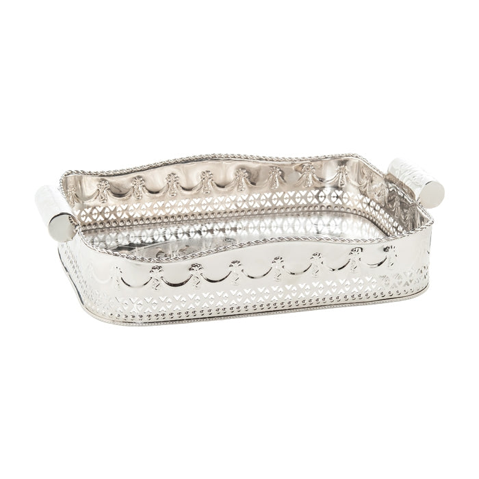 tray rectangle silver cutouts decorative swags embossed