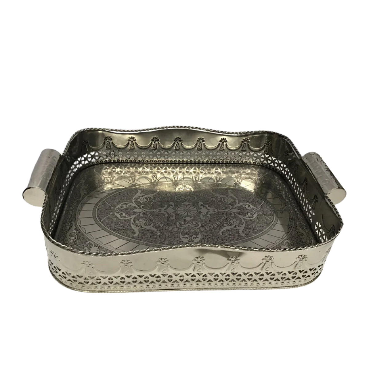 tray rectangle silver cutouts decorative swags embossed
