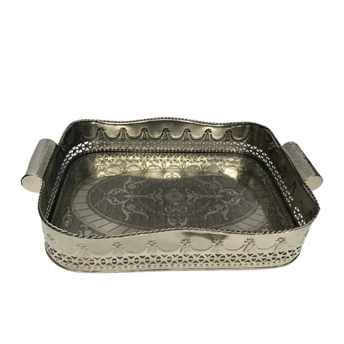tray rectangle silver cutouts decorative swags embossed