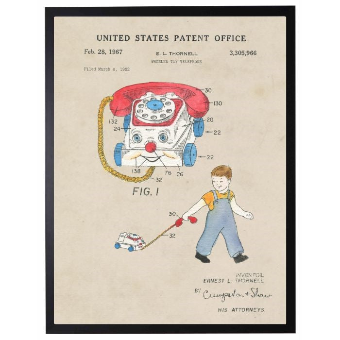 toy phone patent vintage wall art