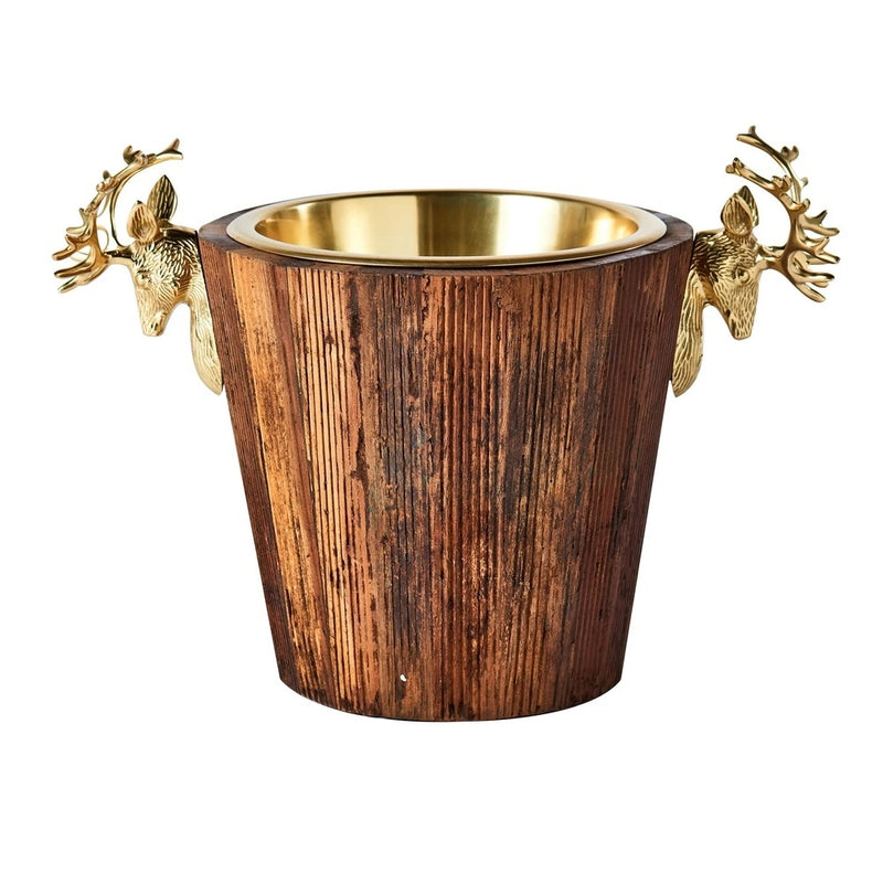 wine cooler bucket reclaimed wood brass stag deer handles
