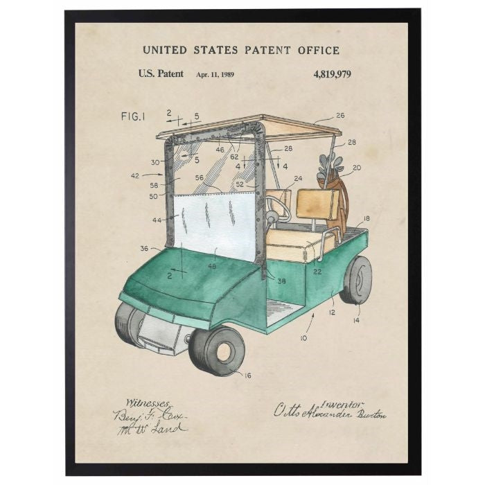 golf cart patent watercolor art