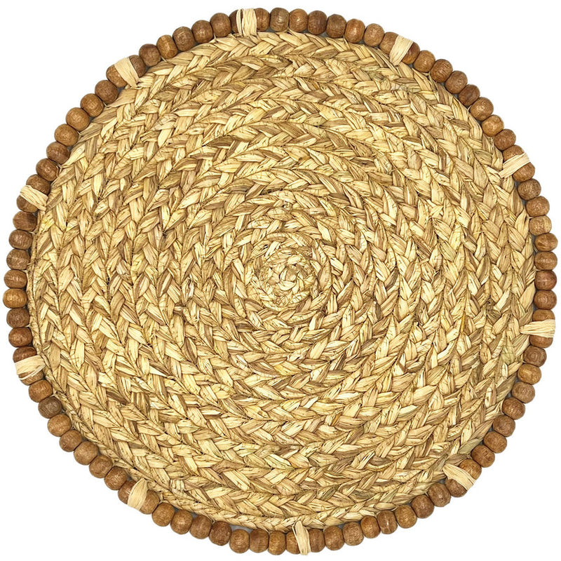 round braided straw wood bead placemats set 4
