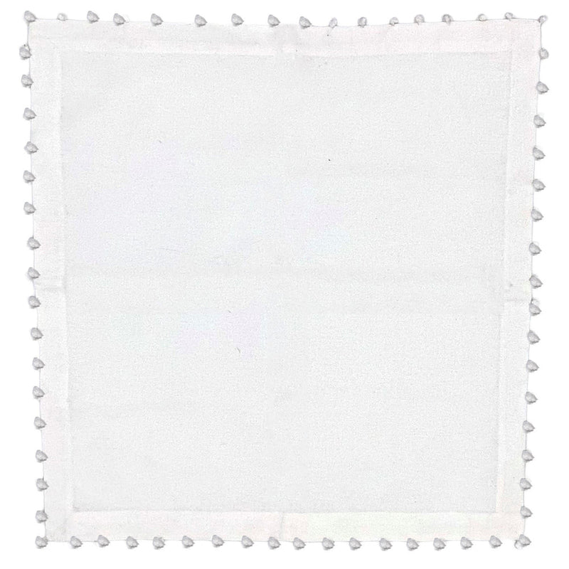 square cotton white napkin pom-pom border