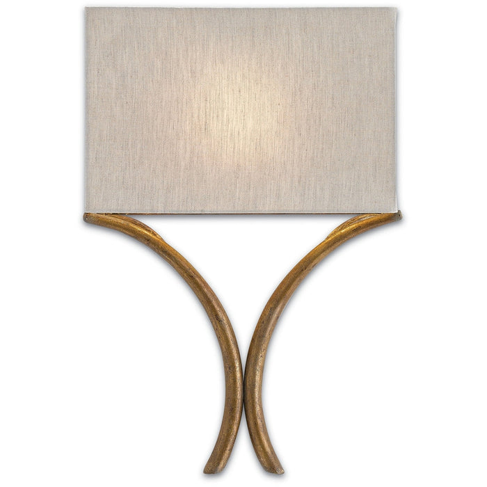 iron gold leaf wall sconce natural linen shade