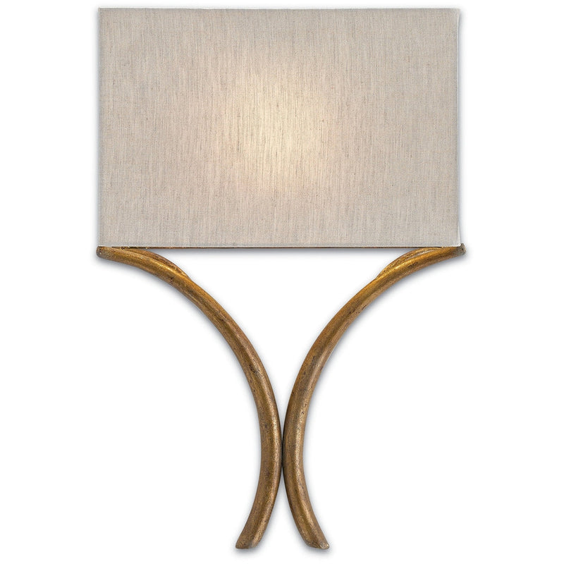 iron gold leaf wall sconce natural linen shade