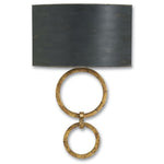 distressed gold double circle wall sconce with black wrought iron shade