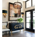 distressed gold double circle wall sconce with black wrought iron shade