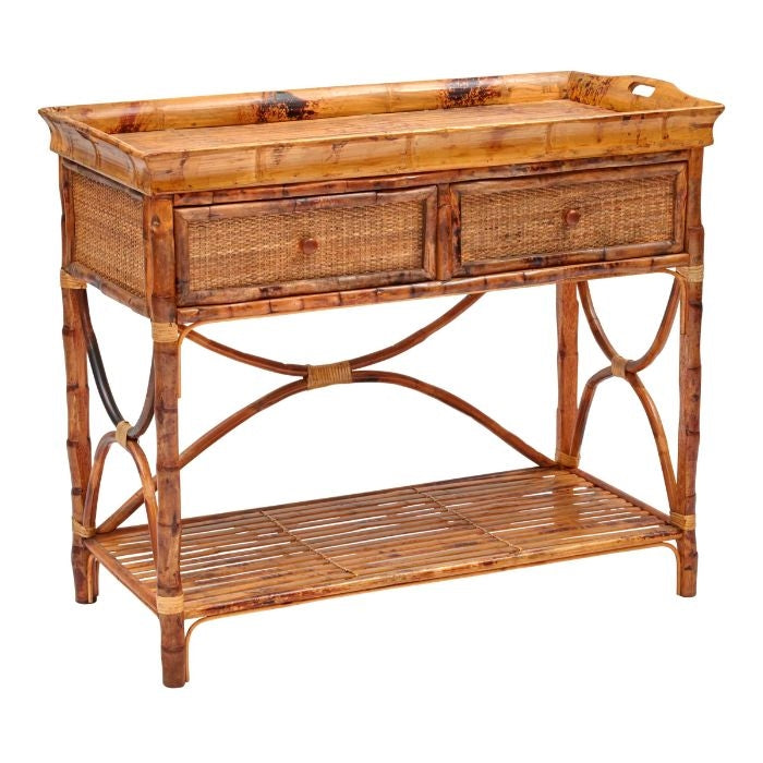 Antique Tortoise Rattan Serving Console