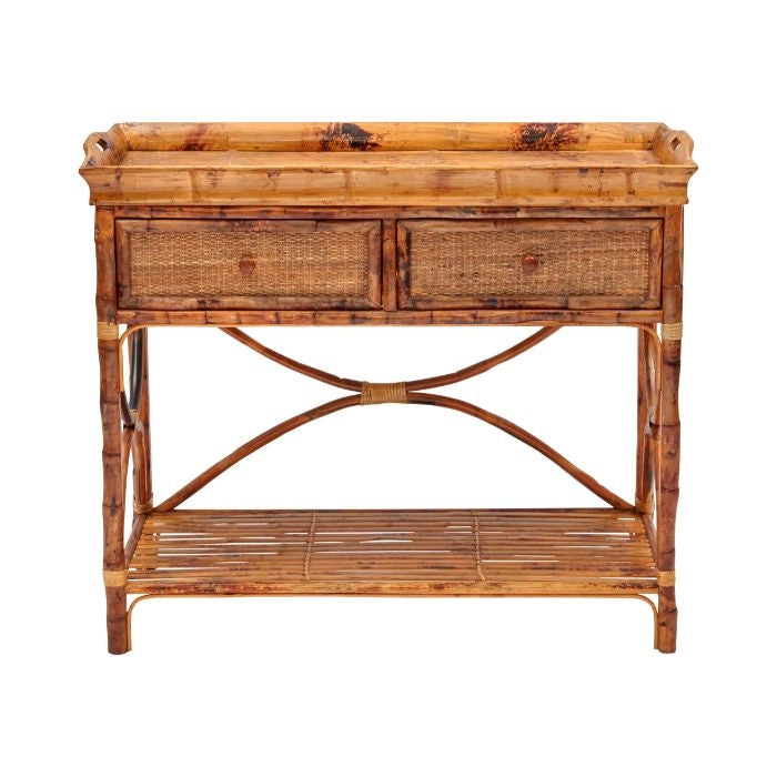 Antique Tortoise Rattan Serving Console