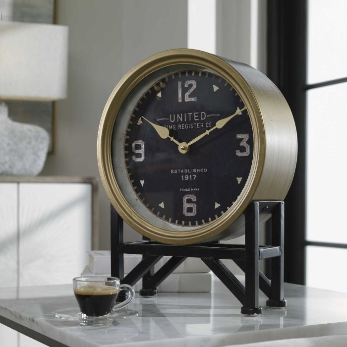black face brass finish stand table clock