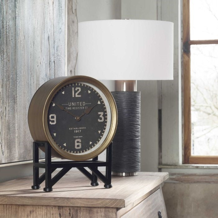 black face brass finish stand table clock