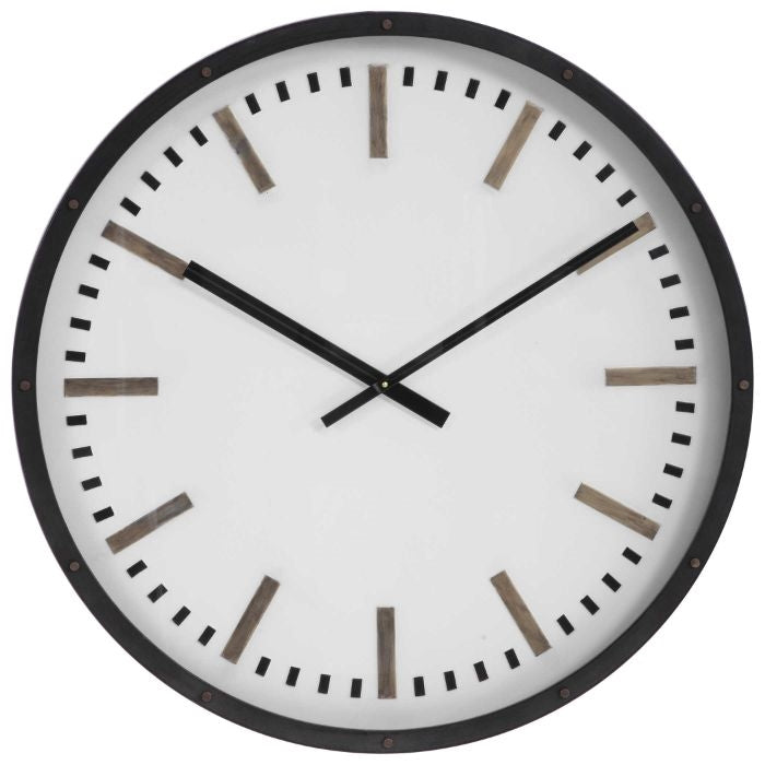 wall clock dark brown nailhead detail round