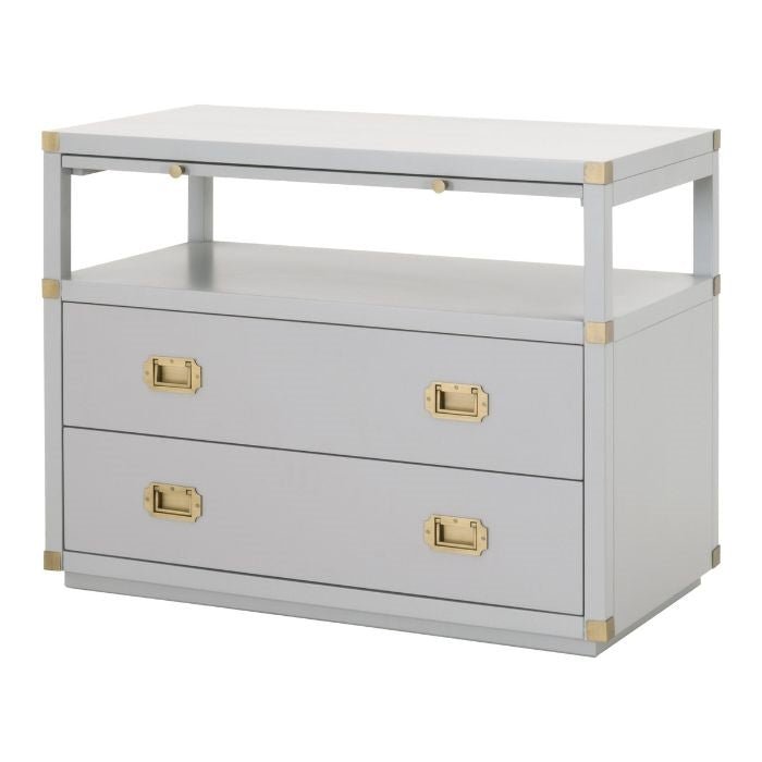 Unique grey dresser with gold accessories