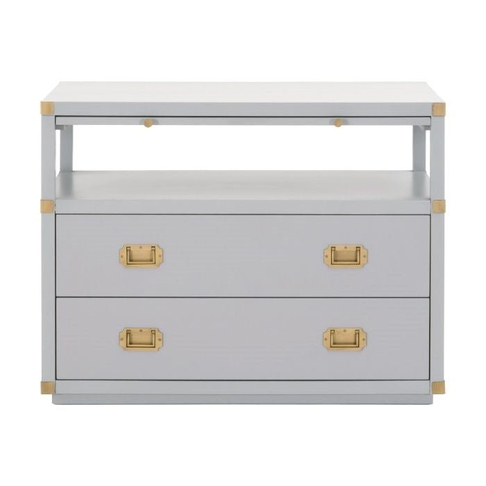 Unique grey dresser with gold accessories