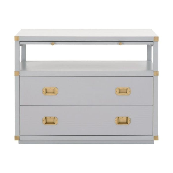 Unique grey dresser with gold accessories