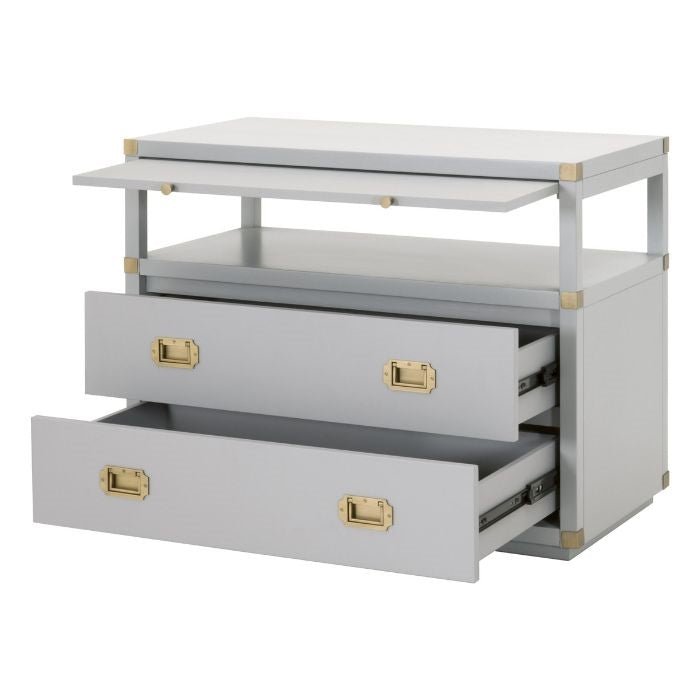 Unique grey dresser with gold accessories