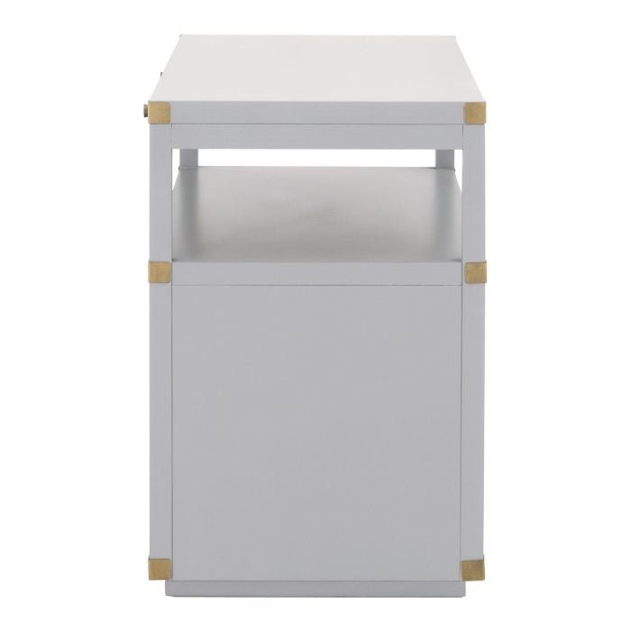 Unique grey dresser with gold accessories
