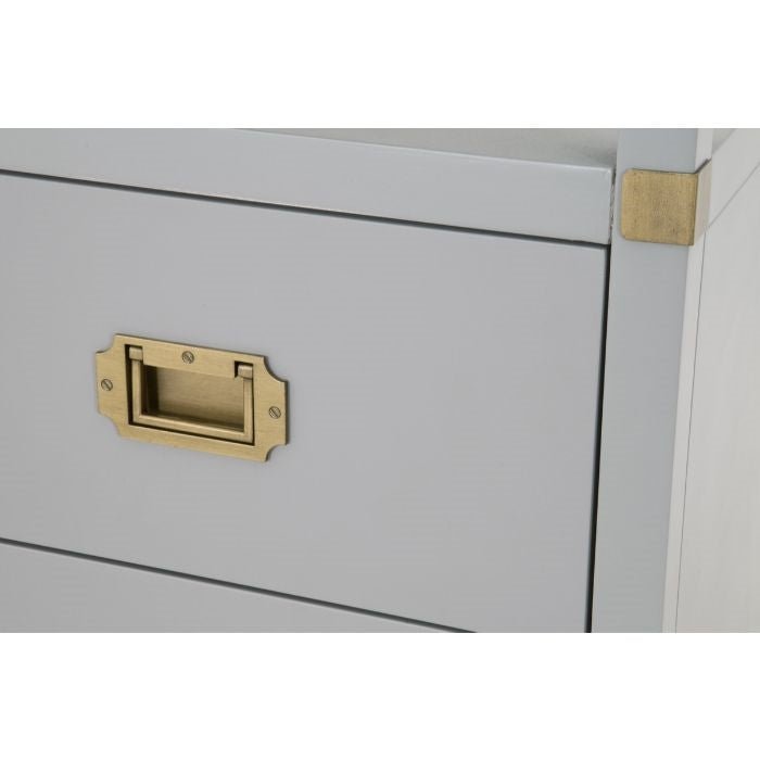 Unique grey dresser with gold accessories