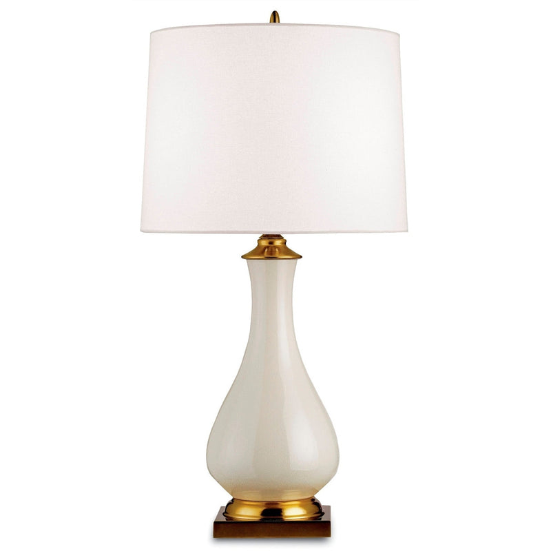 ceramic brass cream crackle off white linen shade table lamp