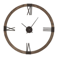 round wall clock floating dial natural stain