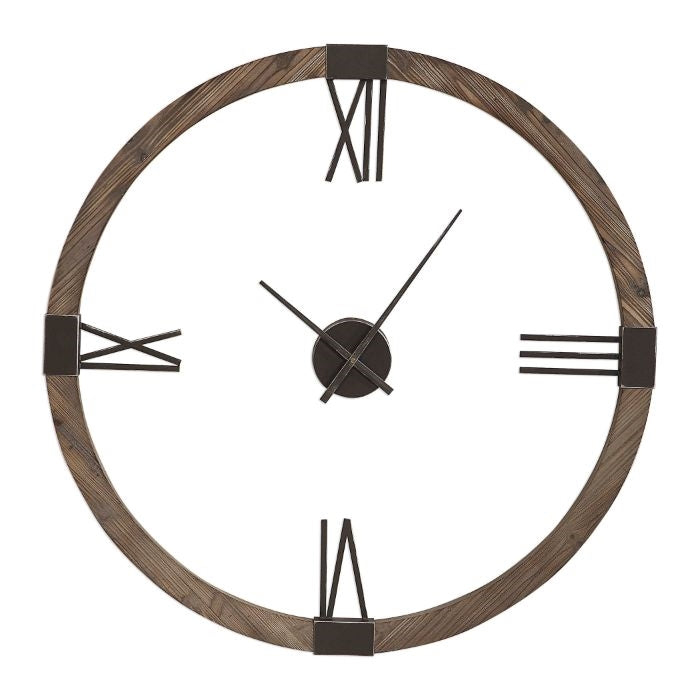 round wall clock floating dial natural stain