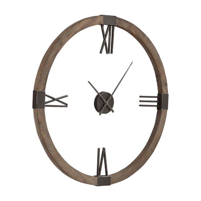 round wall clock floating dial natural stain