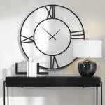large wall clock black white glass