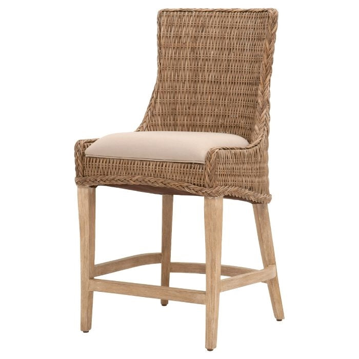natural organic wicker counter stool linen seat