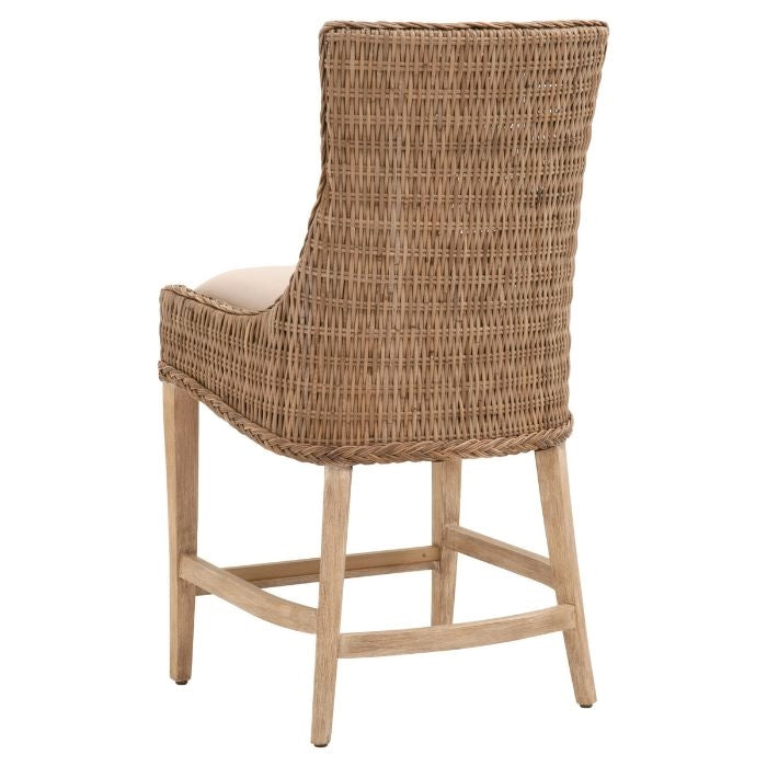 natural organic wicker counter stool linen seat