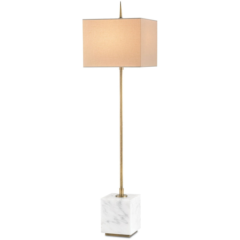 brass metal white marble base linen shade console lamp