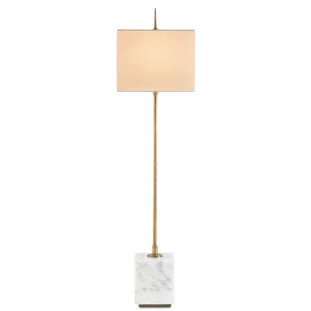 brass metal white marble base linen shade console lamp