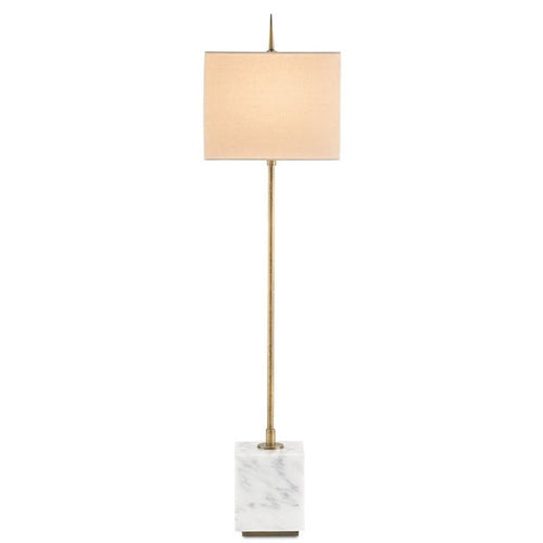 brass metal white marble base linen shade console lamp
