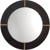 round wall mirror dark espresso hide x-rivets antique brass