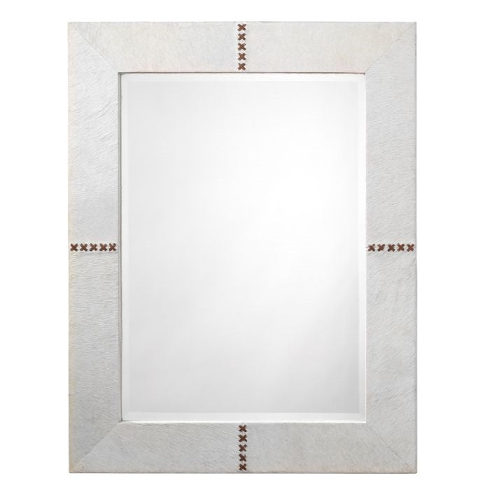 white hair-on-hide leather wall mirror