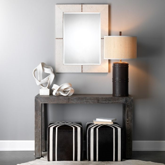 white hair-on-hide leather wall mirror