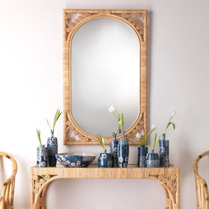 rattan frame wall mirror