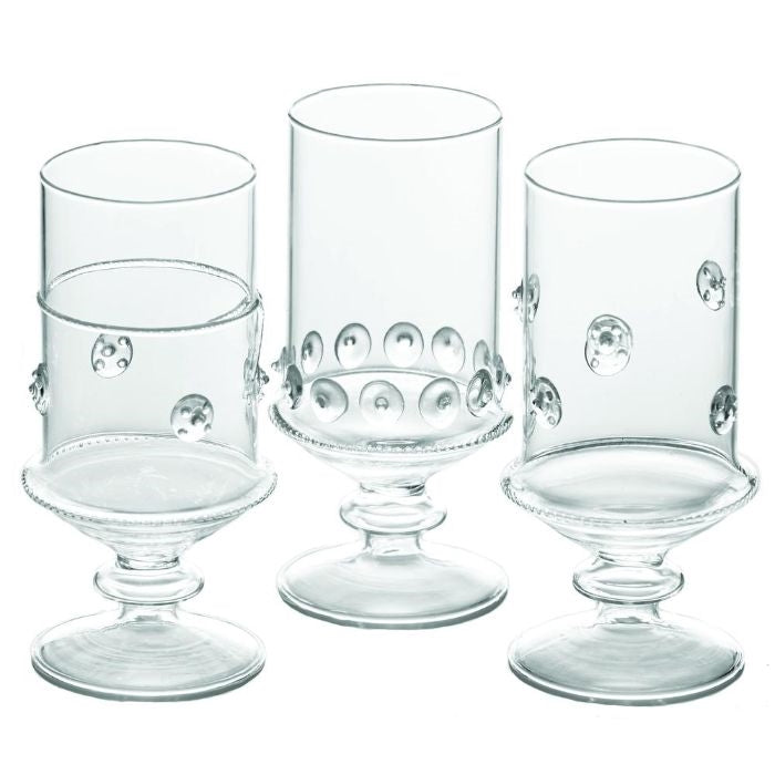 clear glass footed French votive candle holder vase