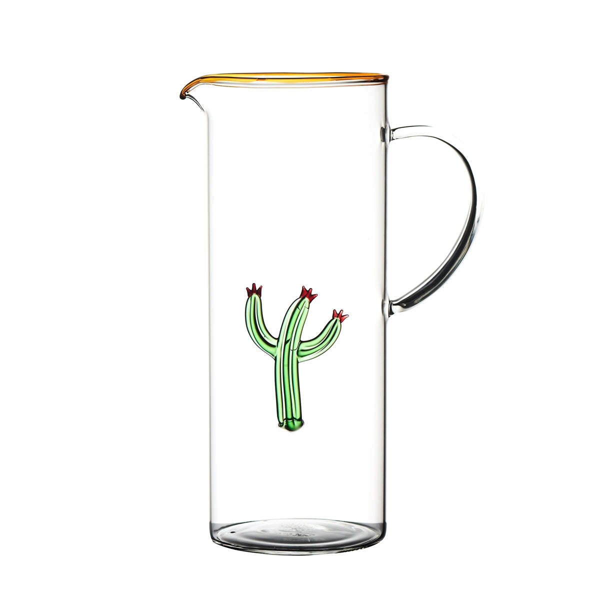 set 4 green cactus drinking glasses gold rim pitcher