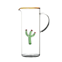 set 4 green cactus drinking glasses gold rim pitcher