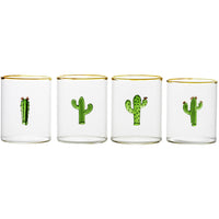set 4 green cactus drinking glasses gold rim pitcher