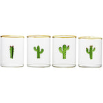 set 4 green cactus drinking glasses gold rim pitcher